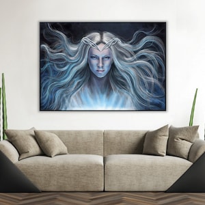 Handmade oil painting on cotton canvas on demand, rolled stretched or framed, Fantasy - elven queen evil ghost mode fan art wall artwork