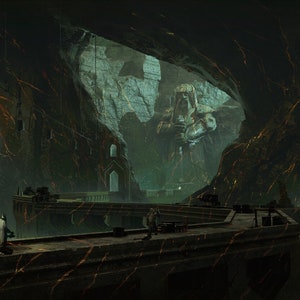 Handmade oil painting on cotton canvas on demand, rolled stretched or framed, Fantasy - Inside of a dwarven mine mountain Erebor fan art