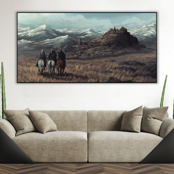 Handmade oil painting on cotton canvas on demand, rolled stretched or framed, Fantasy -Beautiful fields village landscape 1 fan art wall art