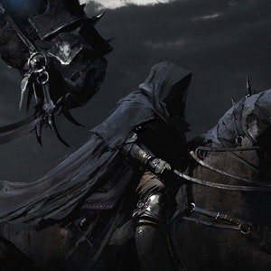 Handmade oil painting on cotton canvas on demand, rolled stretched or framed, Fantasy - Black knight rider on horse 2 wall artwork fan art