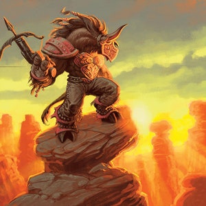 Handmade oil painting on cotton canvas on demand, rolled stretched or framed, World of Warcraft - Tauren Chieftain hunter portrait fan art