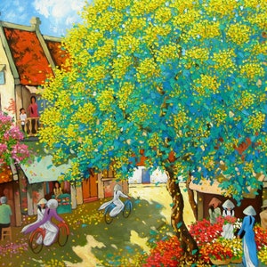 Handmade oil painting on cotton canvas on demand, rolled stretched or framed, Vietnam- Saigon Old Streets 1 Vietnamese art city wall artwork