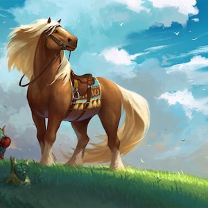 Handmade oil painting on cotton canvas on demand, rolled stretched or framed, Video Games - Zelda Epona fan art 4 fan art wall fantasy horse