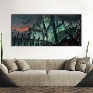 Handmade oil painting on cotton canvas on demand, rolled stretched or framed, Fantasy - Dark Lord Orc city fortress 5 wall artwork fan art