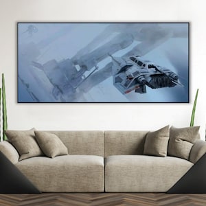 Handmade oil painting on cotton canvas on demand, rolled stretched or framed, Sci Fi - TT-47 airspeeders and AT AT on Hoth fan art wall art