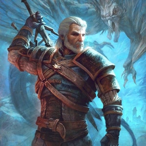 Handmade oil painting on cotton canvas on demand, rolled stretched or framed, Video Games - The Witcher Geralt of Rivia fan art 2 portrait