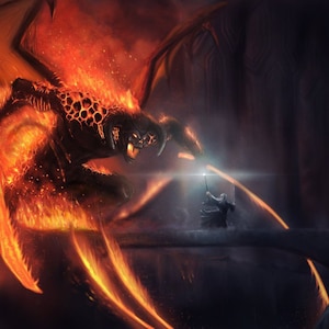 Handmade oil painting on cotton canvas on demand, rolled stretched or framed,Fantasy - Gandalf Versus The Balrog in Moria 7 wallart fan art