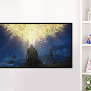 Handgemachtes Ölgemälde auf Baumwollleinwand, gerollt gespannt oder gerahmt, Video Games -Elden Ring Fan Art 11 Wandkunst goldener Erdtree