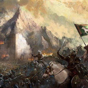 Handmade oil painting on cotton canvas on demand, rolled stretched or framed, Fantasy - Rohirrim charging in Pelennor Fields 5 wall fan art