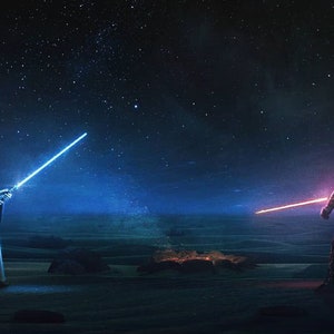 Original Handmade Obi-Wan vs Darth Maul Oil Painting on Canvas