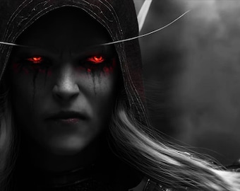 Handmade oil painting on cotton canvas on demand, rolled stretched or framed, World of Warcraft - Sylvanas Windrunner black white portrait 3