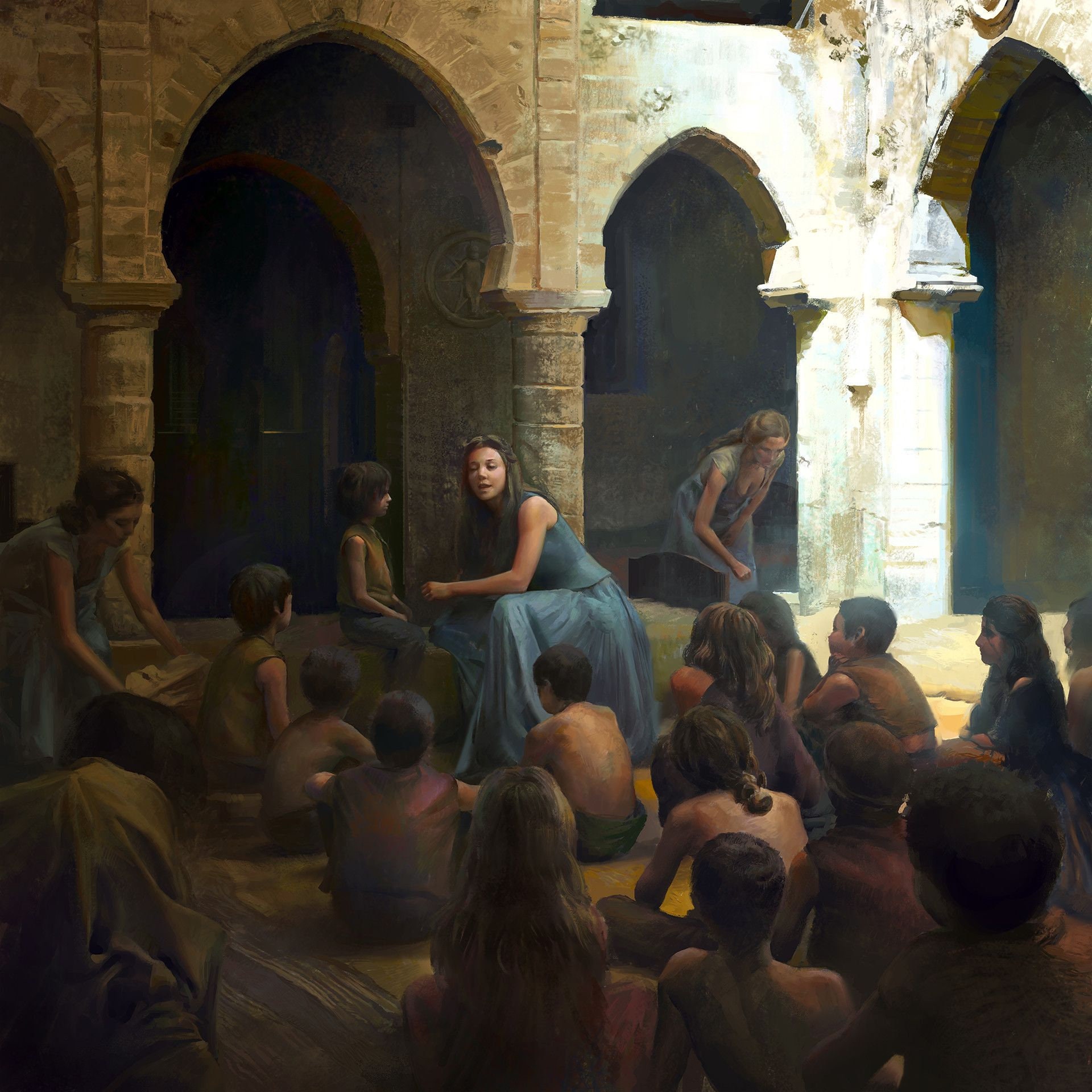 Handmade oil painting on cotton canvas on demand, rolled stretched or framed, Game of Thrones-Margaery Tyrell among children fanart wall art
