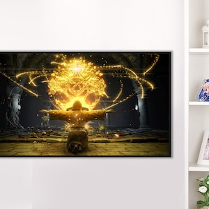 Handgemachtes Ölgemälde auf Baumwollleinwand, gerollt aufgespannt oder gerahmt, Video Games - Eld Age Ring fan art 1 Wandkunst Elden Ring