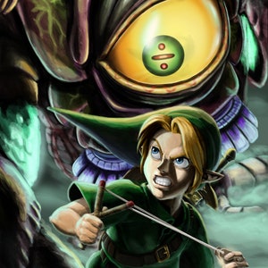 Handgemachtes Ölgemälde auf Baumwoll-Leinwand, gestreckt, gerollt, gespannt oder gerahmt, Videospiele - Zelda Ocarina of Time 3 Wandbild Fan Art Triforce