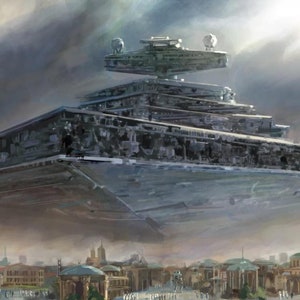 Handmade oil painting on cotton canvas on demand, rolled stretched or framed, Sci Fi - Star Destroyer above Naboo fan art wallart spaceship