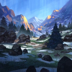 Handmade oil painting on cotton canvas on demand, rolled stretched or framed, Fantasy - Ered Mithin Middle Earth beautiful landscape 3