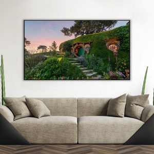 Handmade oil painting on cotton canvas on demand, rolled stretched or framed, Fantasy - Half men village landscape 1 fan art wall art Shire