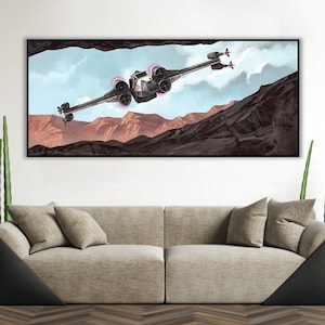 Handmade oil painting on cotton canvas on demand, rolled stretched or framed, Sci Fi - X Wing landing 1 fan art wall artwork Tatooine Rebels