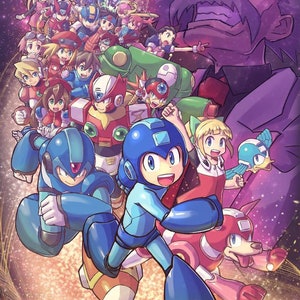 Handmade oil painting on cotton canvas on demand, rolled stretched or framed, Video Games - Mega Man 30 years 2 wall artwork fanart Rockman