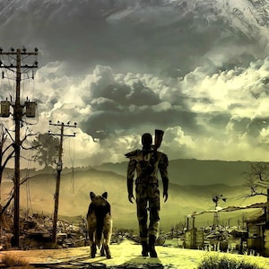 Handmade oil painting on cotton canvas on demand, rolled stretched or framed, Video Games - Fallout 4 Dog 3 wall artwork fan art landscape