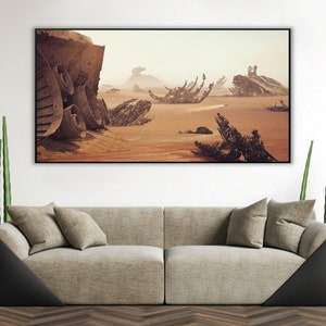 Handmade oil painting on cotton canvas on demand, rolled stretched or framed, Sci Fi - Star Destroyer wrecked in desert fan art spaceship