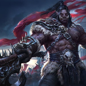 Handmade oil painting on cotton canvas on demand, rolled stretched or framed, World of Warcraft -Grommash Hellscream portrait 1 wall fan art
