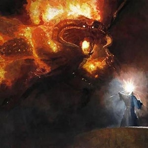 Handmade oil painting on cotton canvas on demand, rolled stretched or framed,Fantasy-Shadow fire monster versus witch 2 wall artwork fan art