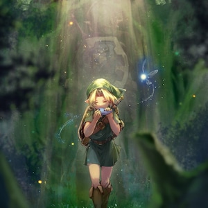 Handgemachtes Ölgemälde auf Baumwoll-Leinwand, gestreckt, gerollt, gespannt oder gerahmt, Videospiele Zelda Ocarina of Time 4 Wandbild Fan Art Triforce