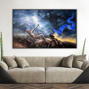Handmade oil painting on cotton canvas on demand, rolled stretched or framed, Fantasy - A Broken Sword wall artwork fan art Sauron Isildur