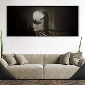 Handmade oil painting on cotton canvas on demand, rolled stretched or framed, Sci Fi - Hunter Greeny finger fan art wall artwork Mandalorian