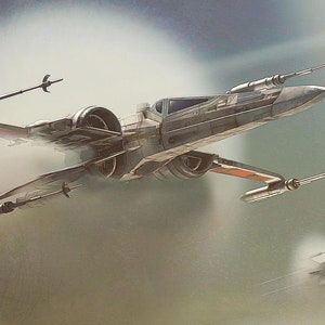 Handmade oil painting on cotton canvas on demand, rolled stretched or framed, Sci Fi - X Wing crossing the sound barrier fan art wall art
