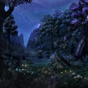 Handmade Skyrim Night Oil Painting: Video Game Fan Art Landscape