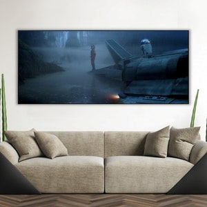 Handmade oil painting on cotton canvas on demand, rolled stretched or framed,Sci Fi - Lucas Skymaster and droid on Dagobah fan art wall art