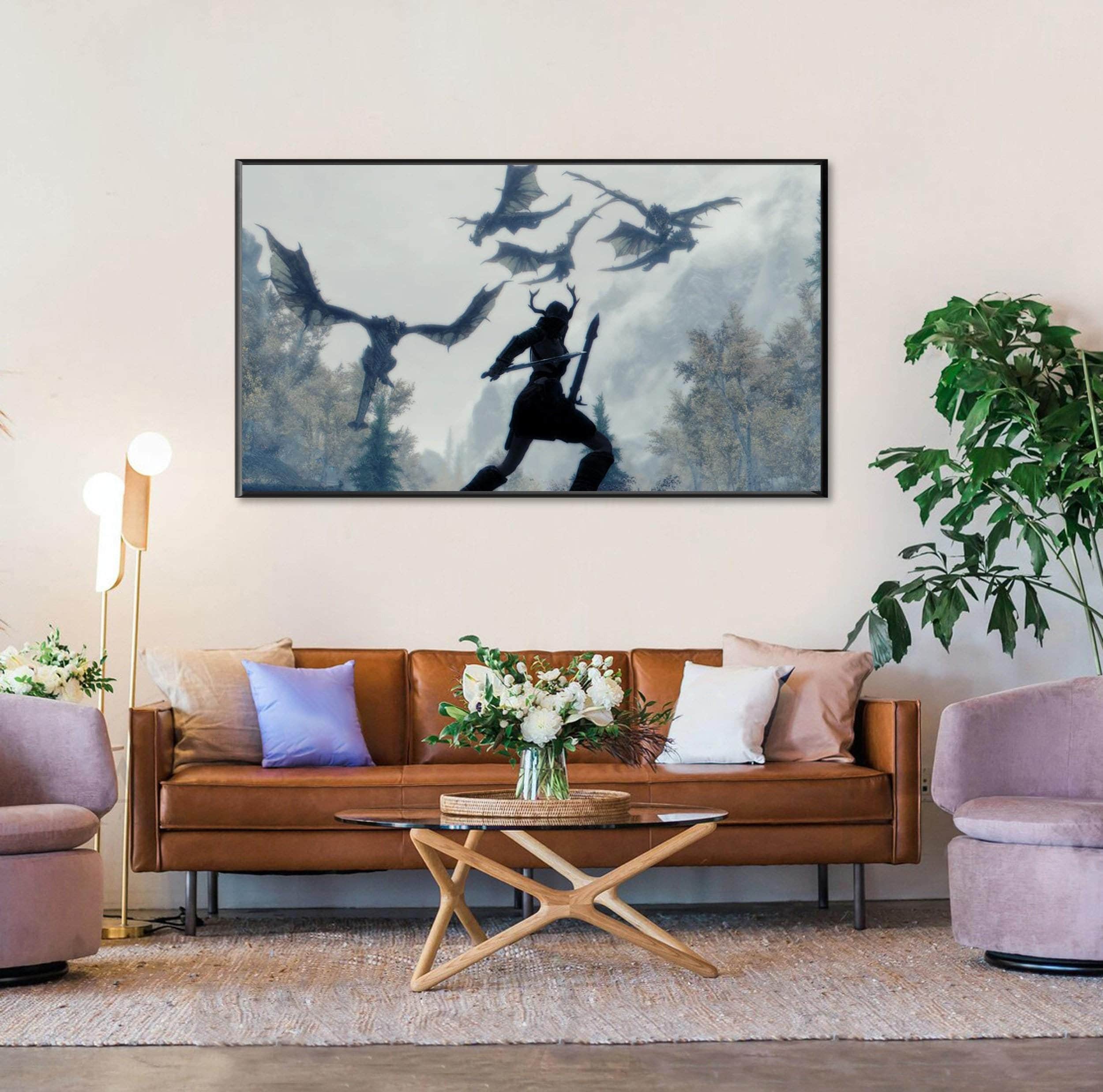 Handmade oil painting on cotton canvas on demand, rolled stretched or framed, Video Games - Skyrim Dragon 12 wall fanart Fantasy dragon art