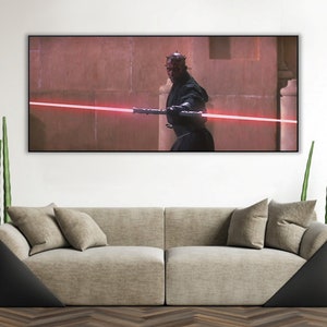 Handmade oil painting on cotton canvas on demand, rolled stretched or framed, Sci Fi - Red evil master Episode 1 actor double laser saber