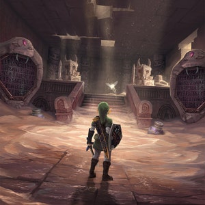 Handmade oil painting on cotton canvas on demand, rolled stretched or framed, Video Games - Zelda Ocarina of Time 15 fan art wall Dungeon