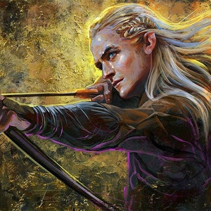 Handmade oil painting on cotton canvas on demand, rolled stretched or framed, Fantasy - Elf chief warrior portrait elven fan art wall art