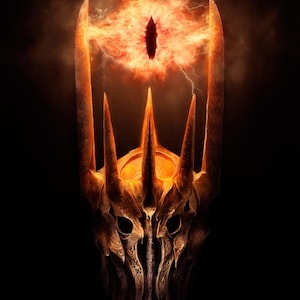 Handmade oil painting on cotton canvas on demand, rolled stretched or framed, Fantasy - Eye above dark lord helmet Sauron Eye wall fan art