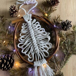 Ecru macramé Christmas tree oeko tex and willow wood