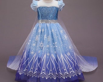 Vestido largo de princesa Elsa para niña, talla 2-10, disfraz Outift