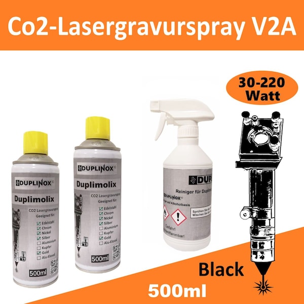 CO2 Laser Gravurspray Duplimolix für Schilder ab K30 - K200+ Laser Lasermarkierspray Edelstahl, V2A, Edelstahl, V2A Beschriftung
