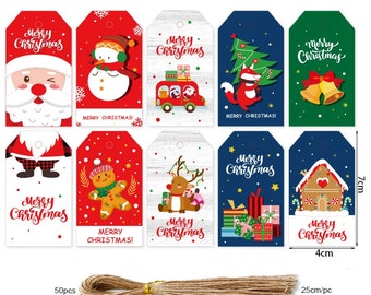 50 étiquettes kraft de Noël - Décorations d'arbre de Noël et étiquettes cadeaux pour les Fêtes