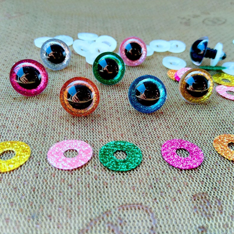 20 pièces yeux de sécurité scintillants en plastique 3D pour jouets au crochet Amigurumi mélange à faire soi-même en vrac tailles mélangées fabrication de poupées 10/12/14/16/18/20/22 mm Mixed color