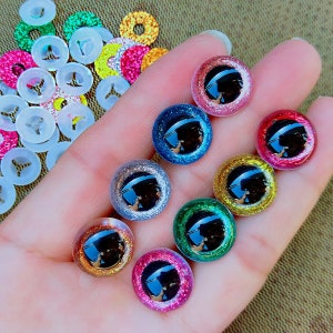 20 pièces yeux de sécurité scintillants en plastique 3D pour jouets au crochet Amigurumi mélange à faire soi-même en vrac tailles mélangées fabrication de poupées 10/12/14/16/18/20/22 mm image 1