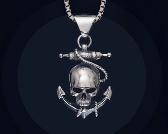 Anchor & Skull Sterling Silver Pirate Кулон ручной работы