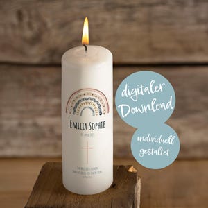 Modèle PDF de bougie baptismale « RAINBOW », personnalisable | Imprimer à la maison | DIY, tatouage de bougie, cache lumière, décoration | Baptême, souvenir baptismal