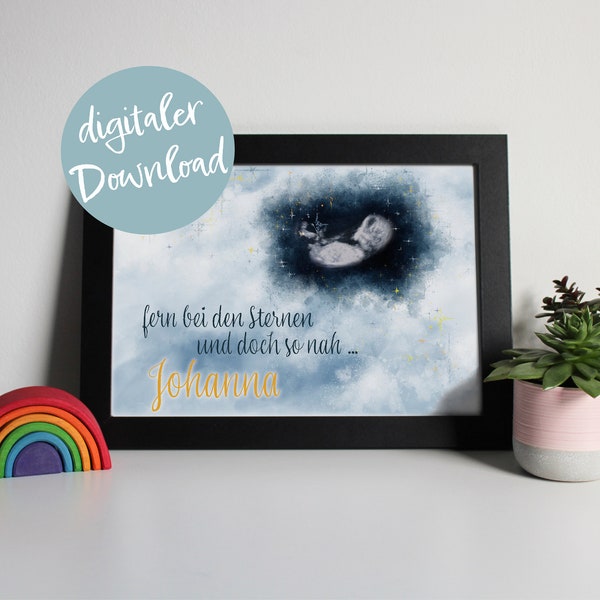 Ultrasound image star child "HEAVEN", individually designed | Mural as Print-at-Home | memory of baby | consolation gift | Grief