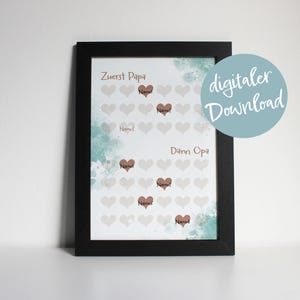 Tarjeta de felicitación "PAPÁ+ABUELO", personalizable | DIN A4 para imprimir en casa | Regalo para papá y abuelo, Día del Padre, recuerdo, anuncio de nacimiento.