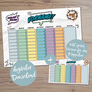 Timetable for students &quot;COMIC&quot;, with note field, customizable | DIN A4 as print-at-home | School enrollment | Gift for the start of school