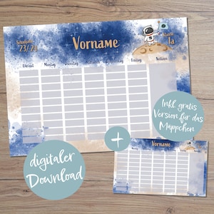 Timetable for students &quot;ASTRONAUT&quot;, with note field, customizable | DIN A4 as print-at-home | School enrollment | Gift for the start of school